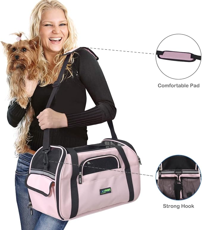 Jespet Airline Approved Soft-Sided Kennel Pet Carrier Travel Handbag | Lightweight, Foldable, Portable, Built-In Safety Leash, Luggage Sleeve, for Cats & Small Dogs, for Indoor & Outdoor