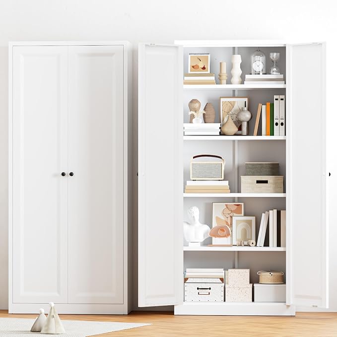 Greenvelly Metal Storage Cabinet, 63" H White Metal Storage Cabinet with Doors and 4 Shelves, Steel Cabinets for Living Room, Office, School (White - Modern)