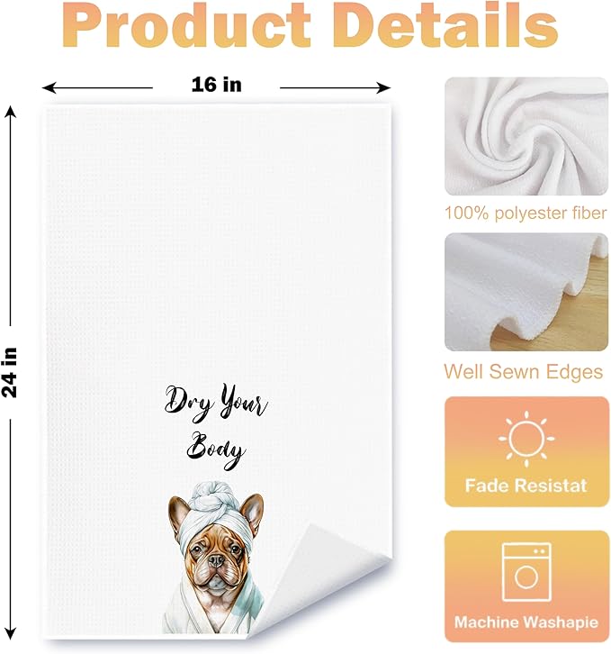 Funny French Bulldog Hand Towels for Bathroom Washroom, Dog Bathroom Decor, Gifts for French Bulldog Lovers, Frenchie Mom Gifts Hand Towels, 16x24 Inch Set of 4