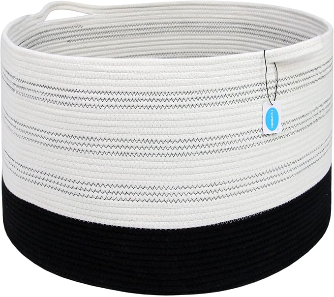 Casaphoria XXXLarge Cotton Rope Basket 22" X 22"X 14" Blanket Basket for Living Room Woven Basket Soft Laundry Blanket Basket storage basket bin with Handle（pack of 1）