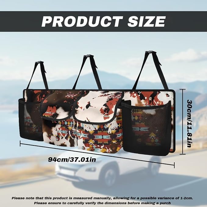 Car Organizers Storage Bag - Brown Cow Print Car Accessories Eco-Friendly Hanging Trunk Organizer, Back Seat Storage Bag