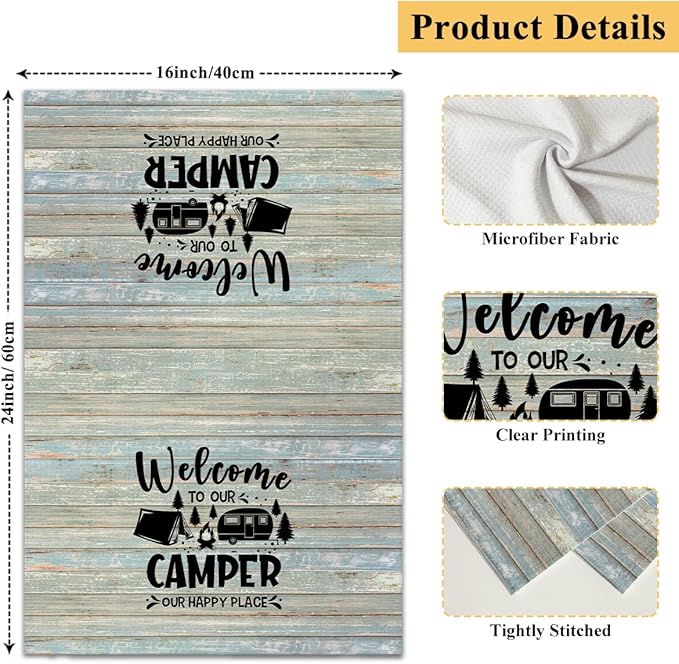 Welcome to Our Camper Kitchen Towels and Dishcloths Set of 2, Funny Decorative Hand Towel Drying Cloth for Bathroom, Camping Gift for Men, Women, 16x24 Inches -10