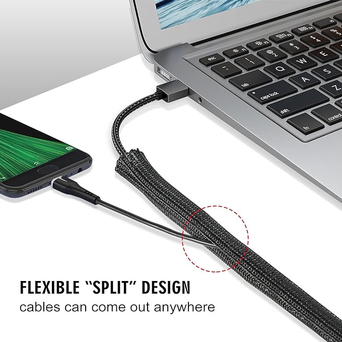 25ft - 1 inch Cable Protector Sleeve Split Wire Loom Tubing for Power, Audio, USB, Cord Management for TV, Computer, Protection from Pets Chewing, Black