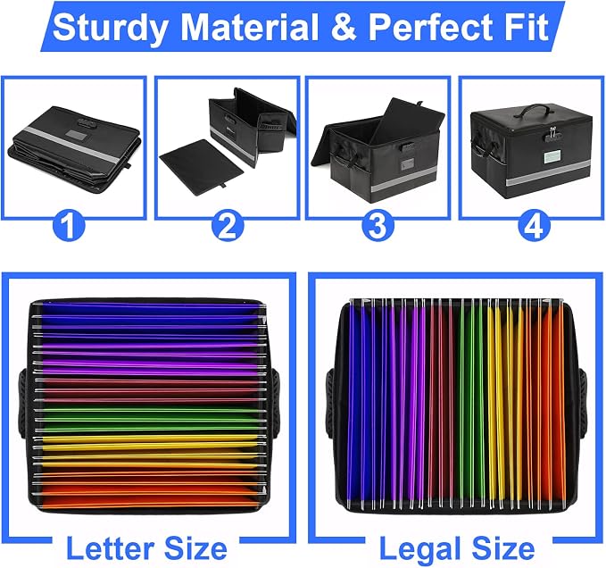 EXLIFBAG File Organizer, Fireproof File Box with Lids, Important Document Organizer Box with Lock, Portable File Folder Organizer with Handle
