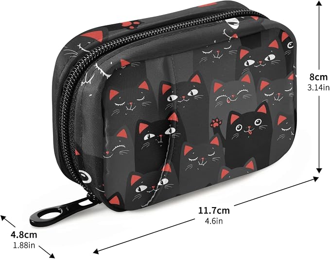 Black and Grey Cats Pill Box 7 Day Pill Case Travel Pill Organizer Bag with Zipper Portable Weekly Case Compact Size for Vitamin Supplement Holder