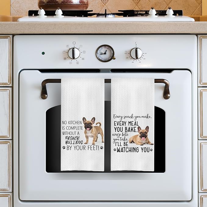 French Bulldog Kitchen Towels Set - French Bulldog Gifts for Dog Lovers Women, Dog Hand Towels Dish Towels Decor, 16x24 Inch,Set of 2