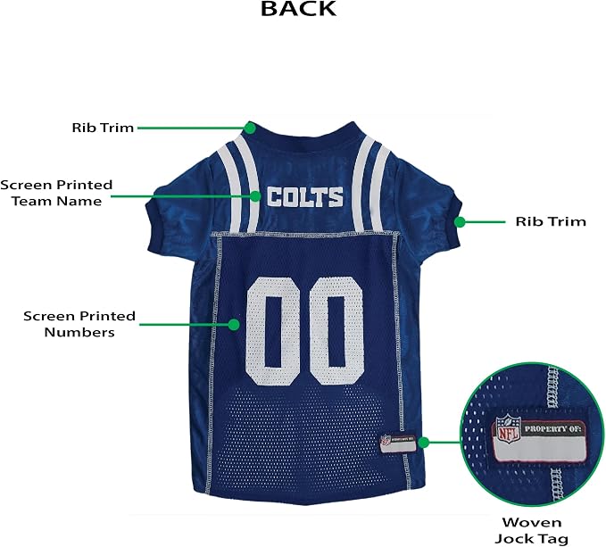 Pets First NFL Indianapolis Colts Dog Jersey, Size XX-Large, Football Shirt Costume for Pet, Dog Sports T-Shirt, NFL Team Clothing for Cats, Licensed Pet Apparel Available in 7 Sizes and 32 Teams