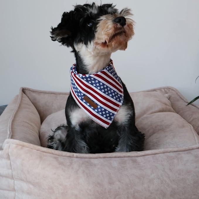 4th of July Dog Bandana, Patriotic Bandana for Medium Large Dog, Cute Patriotic Puppy Bandana, Cotton American Flag Pet Triangle Bid Scarf Kerchief for Girl Boy Dogs