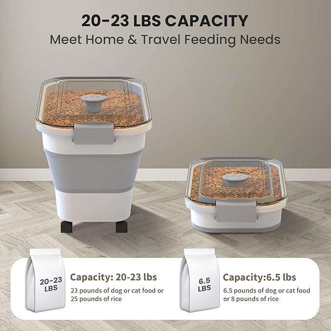 20-23 Lbs Dog Food Storage Container,Collapsible Dog Food Container | Pet Food Storage Container with Transparent Airtight Lid,Multifunctional for Dog Cat,Rice,Flour,Scoop and Small Container