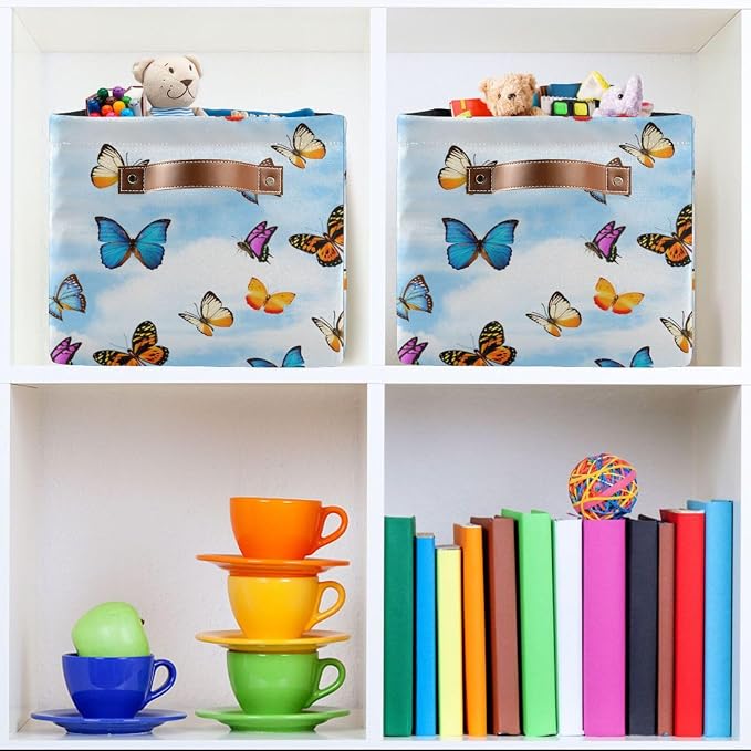 Didi & Hosa Storage Basket Cube Butterfly Sky Collapsible Toys Shelf Baskets Bin with Handle Laundry Organizer Storage Box for Home School & Office