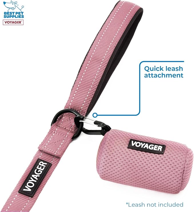 Best Pet Supplies Dog Poop Bag Holder Leash Attachment with Reusable Dispenser for Travel, Walking, Park, and Outdoor Use, Durable with Clip-On - Pink, Mesh Dispenser w/15 Bags