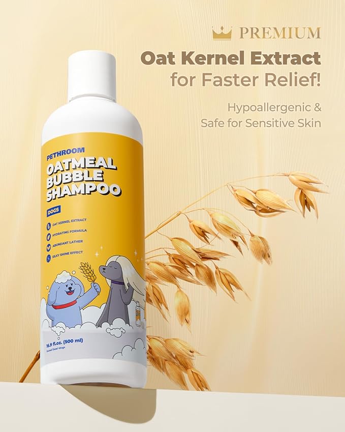 PETHROOM Premium Oatmeal Dog Shampoo for Itchy Sensitive Skin, Hypoallergenic with Oat, Hemp, Lavender & Milk Protein for Dry Skin Treatment and Allergy Relief, 16.9 oz