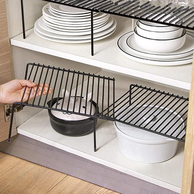 Tomorotec Expandable Cabinet Shelf Organizer, Metal Kitchen Pantry, Black | Extendable from 12.3 to 22.5 in with Heavy Duty Steel Frame and Anti Slip Feet for Bathroom or Closet