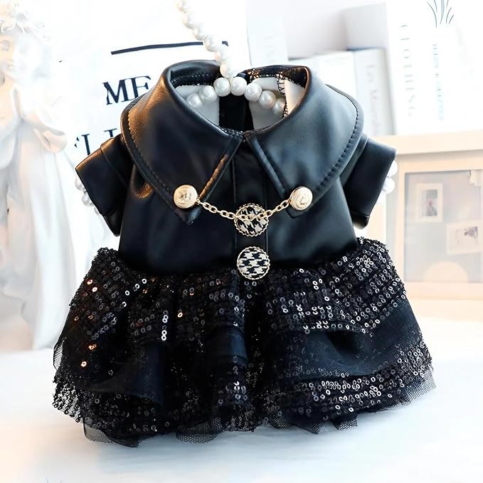 Dog Pu Leather Jacket Warm Cool Pet Winter Coat Apparel Motorcycle Clothes Waterproof Snow Protection Windproof Halloween Rock Star Costume (Black, Large)