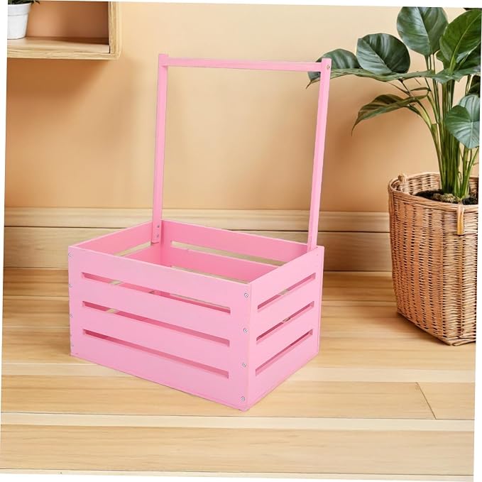 UPKOCH Wooden Storage Crate with Handle Versatile Organizer for Shower Newborns Dolls Pets Space Efficient Pink Storage for Parents