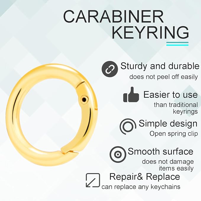 CooBigo 10 Pack 3/4 Inch Gold Round Keyring, Trigger Spring O Rings Metal Round Carabiner Clip for Replacement Purse Strap, Paracord Lanyard Clips, Keychain Rings Hardware DIY Crafts Making