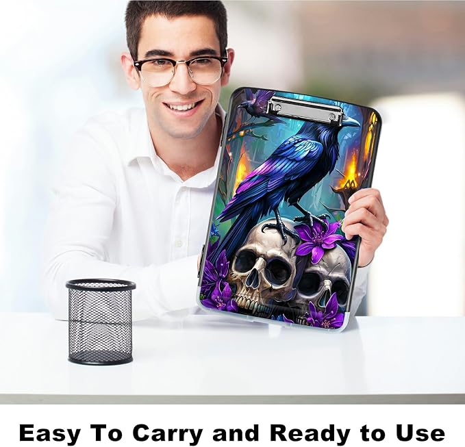 Purple Flower Eagle A4 Clipboard with Storage Pen Holder, Clipboards Organizer Nursing Clipboard Foldable File Folder Plastic Clipboard Folio Clip Board for Office Students Classroom Doctor