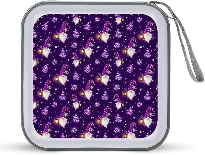 CD Wallet Gnome Purple Protective Disc Cases Storage Binder 40 Capacity | Gnome Purple DVD Case Holder Organizer Portable Hand Strap for Car Office Travel