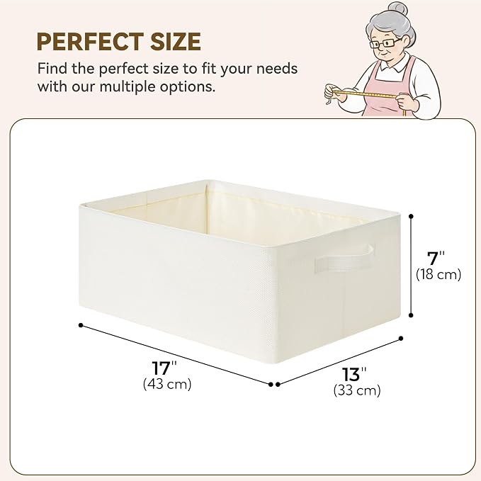 GRANNY SAYS Fabric Storage Baskets, Storage Bins, Beige, Large, 2-Pack | With Metal Frame, Foldable, Sturdy Handles, for Closet, Shelf, Living Room, Bedroom, Holds Blankets, Clothes, 17"x13"x7"