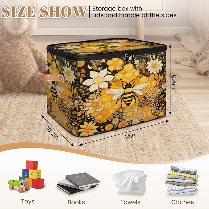 Storage Bins Honey Bee Storage Basket with Zipper Lid & Handle Foldable Storage Box Storage Cube Bin Clothes Organizer for Closet, Bedroom