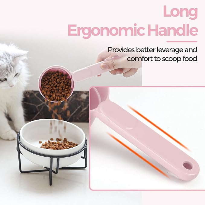 Melamine Pet Food Scoop, Cat Food Measuring Cups, Comfortable Long Handle Scoop for Dog, Cat, Ferret and Rabbit Food, 1 Cup Size Pet Food Feeding Scoop Dishwasher Safe (Pink | Pet Food Scooper, One-Cup Portion Measure, Long Handle, Dry Kibble, For Feed...