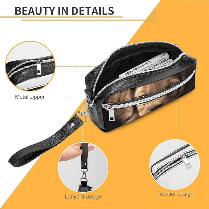 Pencil Pouch Cute Pet Dog Pencil Case Zipper Storage Bag with 2 Compartments Portable Pen Bag Desk Organizer Marker Pen Case