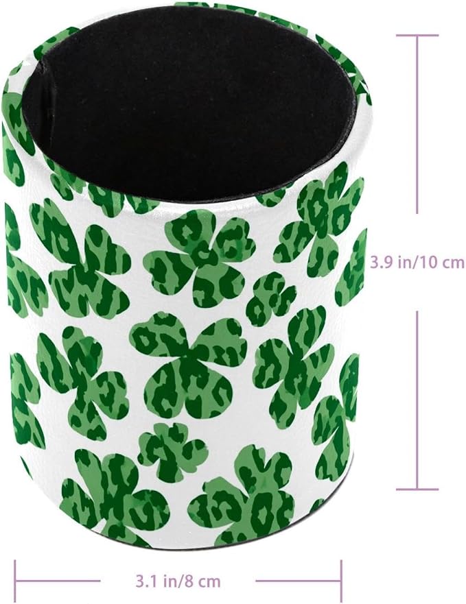 Faux Leather Pen Holder for Desk, Pencil Organizer Shamrock Pen Cup Desk Decor Makeup Brush Holder Storage for Office Home