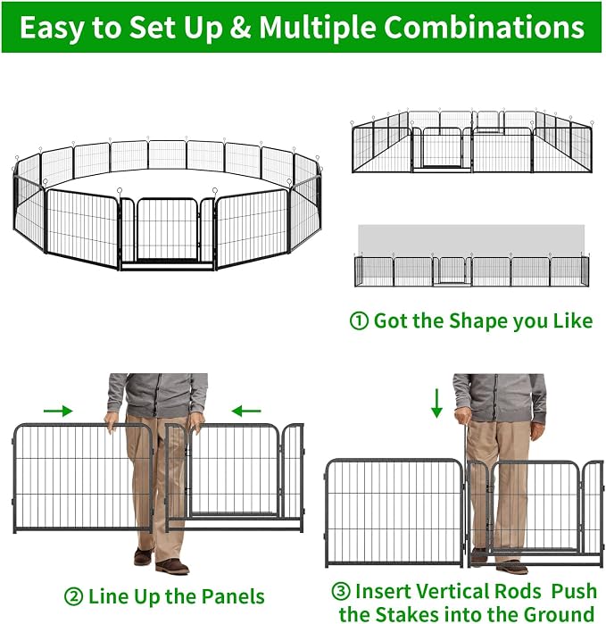 Kfvigoho Dog Playpen Outdoor Extra Wide 16 Panels Heavy Duty Dog Fence 24" | Anti-Rust Coating-Strengthened Dog Fence with Doors Portable for RV Camping Yard, Total 29FT, 68 Sq.ft, Snowy Black