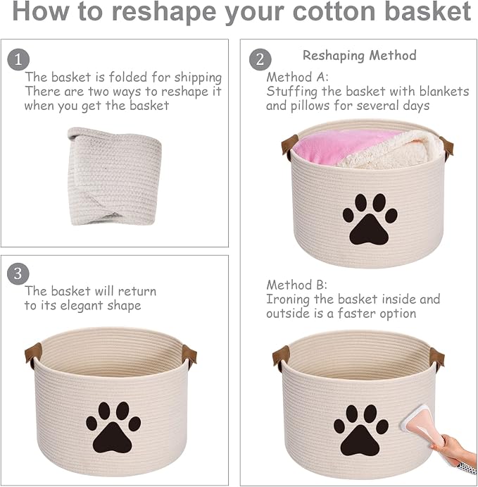 Morezi Dog toy bin pet cat toy box baskets in large suff storage - Perfect for collect toys, grooming stuff, closthing, diapers for Living Room, Playroom, Closet, Home - Beige
