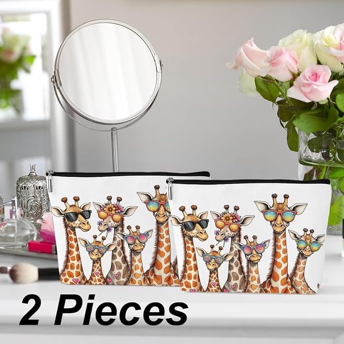 Wenboco 2 Pcs Funny Giraffe Makeup Bag, Giraffe Decor Cosmetic Bags | Travel Organizer Bag Makeup Pouch, Sister Birthday Christmas Gift for Women Mom Friend, Animal Lovers Gifts for Women