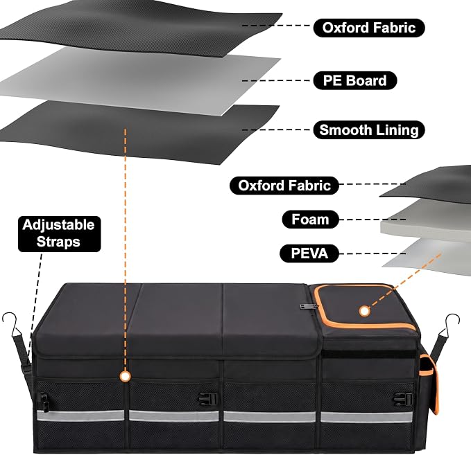GDNasist Car Trunk Organizer and Storage for Car, SUV & Sedan, Extra Large | Collapsible Trunk Organizers with Lid & Removable Cooler Bag, Car Accessories, Removable Dividers for Custom Space, Interior