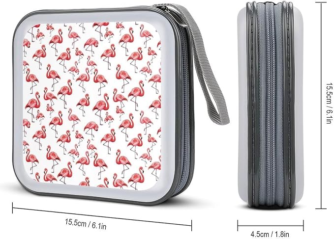 Heavy-Duty DVD Storage Wallet Flamingo, Holds 40 Discs, Hard Shell Binder with Carry Handle, Portable Organizer for Movies Music