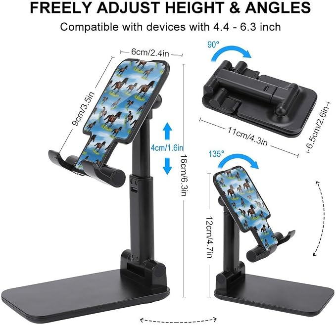Portable Cool Black Horse Animal Print Phone Holder with Non Slip Base