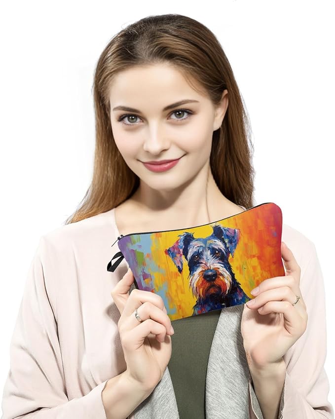 Oil Painting of Schnauzer Dog Print Women's Makeup Bag Daily Commute Cosmetics Storage Pouch Beach Travel Fashion Toothbrush Bag