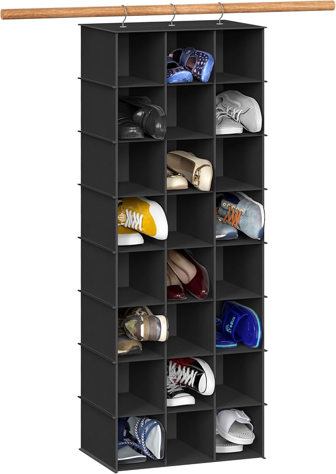 Simple Houseware 24 Section Shelves Hanging Shoes Organizer, Black | 3 Metal Hooks, 8 Tier, Holds Up to 24 lbs