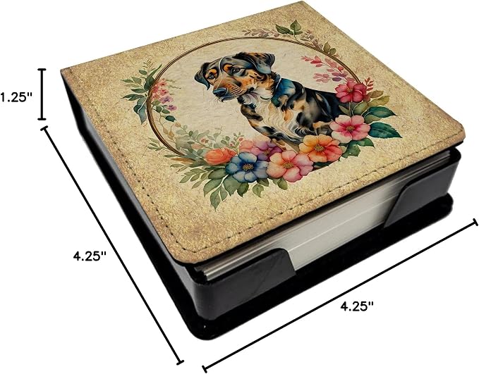 Caroline's Treasures Catahoula Leopard Dog and Flowers PU Leather Note Paper Holder with Artist-Designed Cover, Desk Accessory, Office Gift