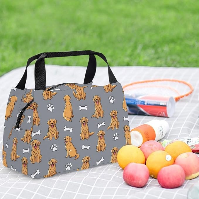 Insulated Lunch Cooler Bag, Golden Retriever Cute Dog | Adult Women Men, Spacious Food Carrier Bags, with Handle, Portable Snack Tote, for Office Gym Picnics BBQ