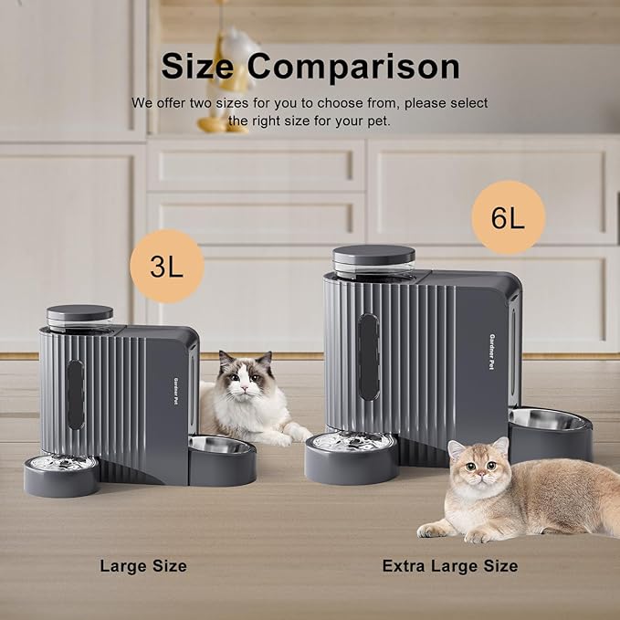 Gardner Pet Automatic Gravity Cat Food Feeder and Water Dispenser Stainless Steel Two-in-One Set Large Capacity Dispenser for Pets Dogs, Puppies, Kittens-(0.8 Gallons x 2)