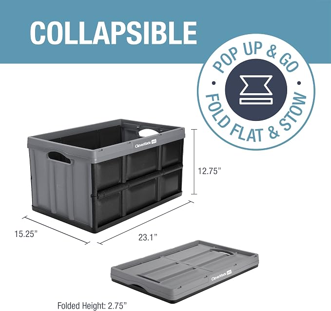 CleverMade Collapsible Storage Bins, 62L, 3 Pack Foldable Storage, Stone | Haul Bulk Groceries and Oversized Gear in Fewer Trips | Each Bin Holds 100 lb, Stacks Securely, and Folds to 2.75 Inches
