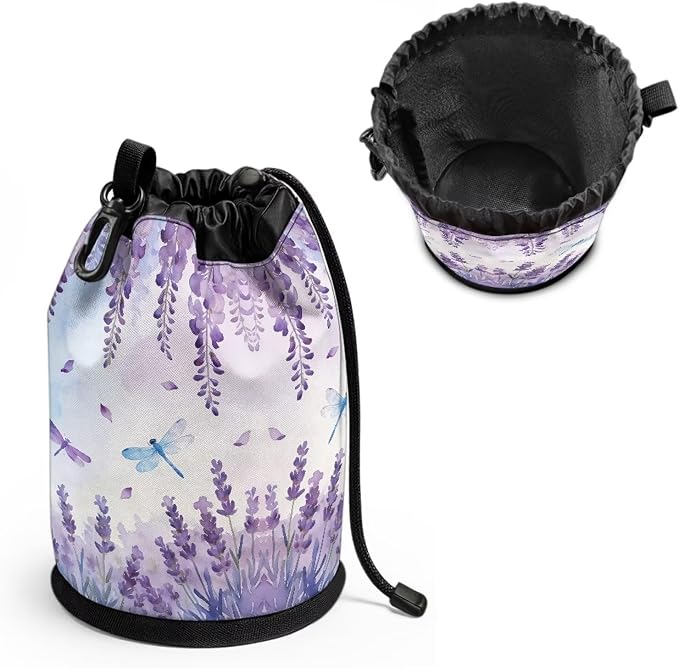 Lavender Dragonfly Drawstring Laundry Clothespin Bag, Peg Organizer Pouch with Multi-Hang Loop, Portable Storage for Clips, Perfect for Drying Rack, Camping Trips, Dorm