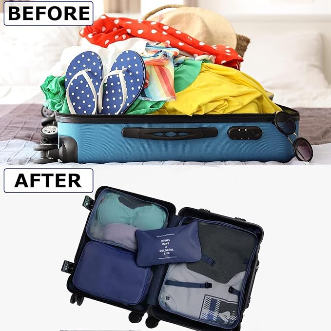 LANSKLBD 6/8 Set Packing Cubes for Suitcases Travel Luggage Packing Organizers,Travel Accessories Essentials Luggage Organizer with Shoe/Tioletry/Laundry Bag (Dark Blue, 6 set)