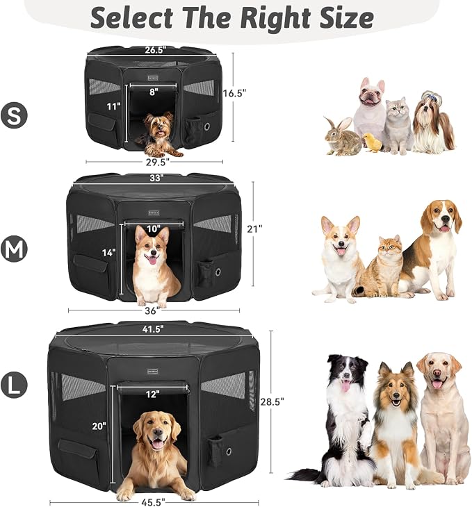 PETSFIT Portable Dog Playpen 36", Removable Waterproof Mat, Zippered Roof | 3-Second Setup, Collapsible Storage, RV Camping Travel, Indoor Outdoor Use, Medium Dogs and Cats, 36"L x 36"W x 21"H