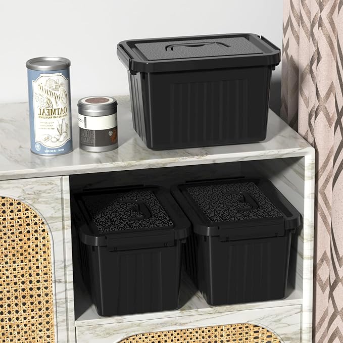 6 Quart Plastic Storage Bins, Latching Box with Handle, 6 Packs | Black Small Latch Tote Container with Lid