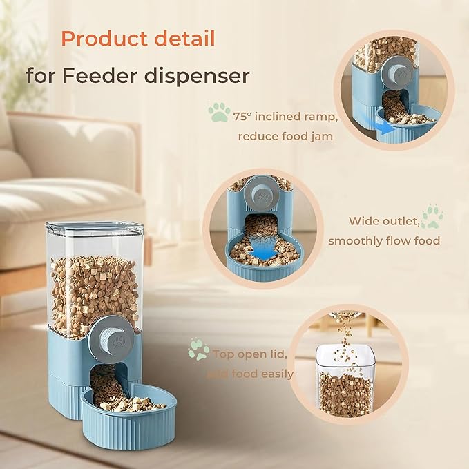 Auto Gravity Food Dispenser for Cage Hanging, 41OZ Capacity Hanging Automatic Pet Cage Feeder, Food Bowl for Cats Dogs Rabbit Ferret Chinchilla Bird Hedgehog Guinea Pig (Blue)