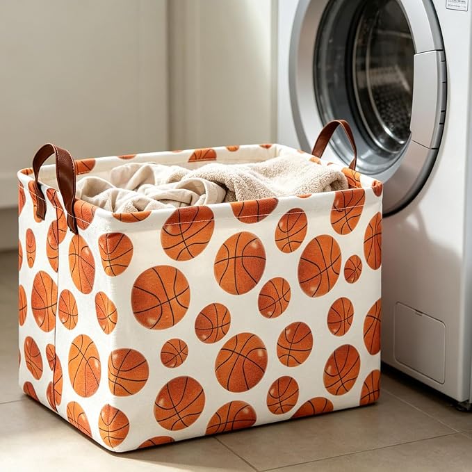 Rectangle Baksetball Print Storage Basket, Books Box, Room Decor,Gift Basket(Basketball)
