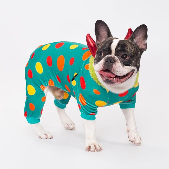Fitwarm Devil Horns Halloween Dog Monster Costume, Funny Costumes for Small Dogs Boy Girl, Pet Outfit, Teal Blue, Lime Green, Red, XL