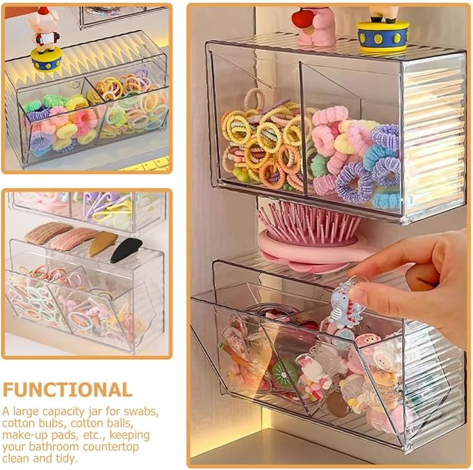 2pcs Wall Mounted Cotton Pad Organizer Box with Lid Large Capacity Pet