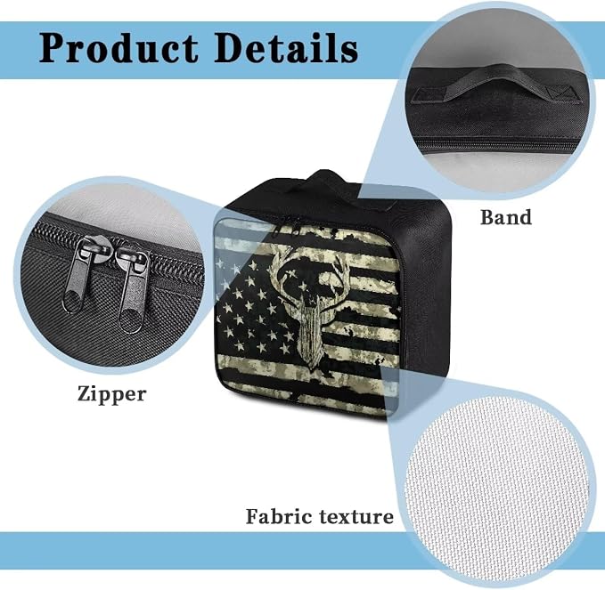 Rnyleeg Wood American Flag Deer First Aid Bag Empty First Aid Kit for Men First Responder Bag Empty Emergency Medical Supplies for Hiking