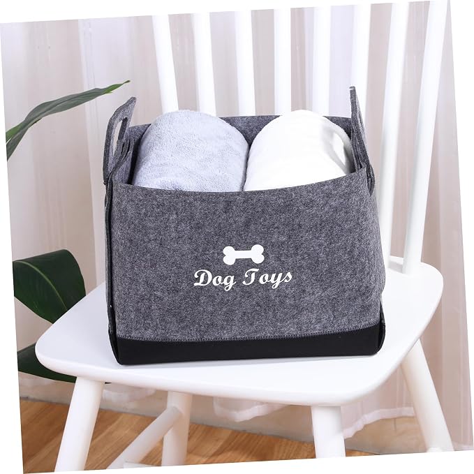 Mobestech Dog Toy Storage Basket Felt Pet Toy Organizer Two Side Handles Thick Material for Easy Use Versatile for Living Room Bedroom and Outdoor Activities