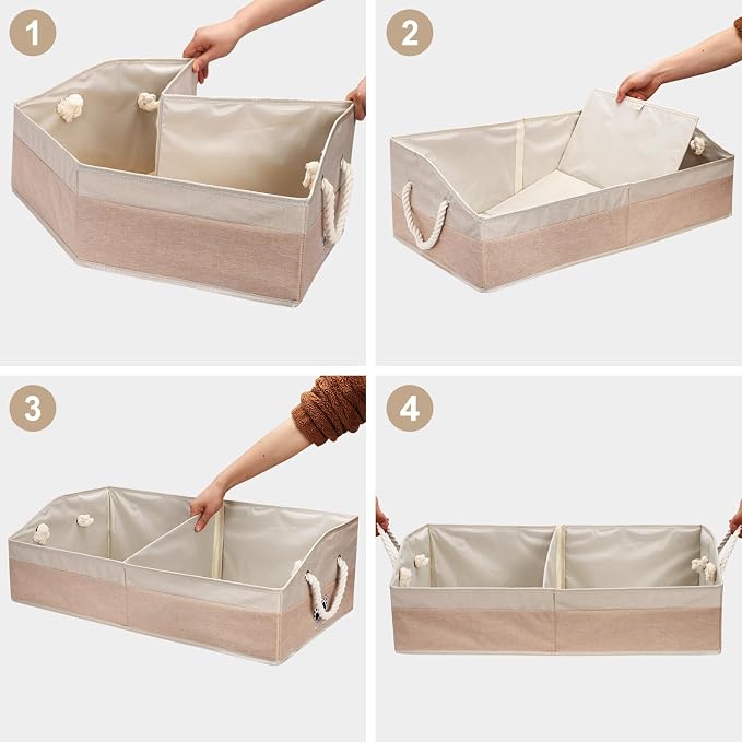 Large Dog Toy Basket with Handle, Foldable Dog Toy Box for Living Room Area , 28.5" Basket for Dog's Supplies, Organizer and Storage with Hard Board, Anti-Slip for Pet Toys (Beige, Large 28.5"×15")
